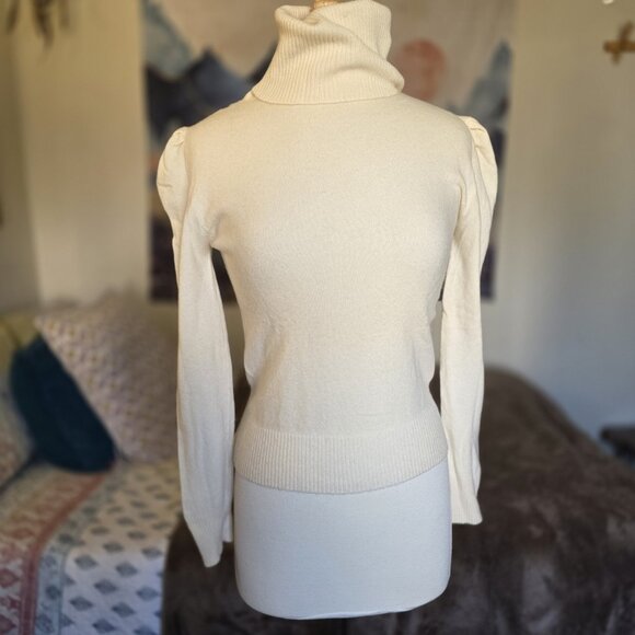 Vintage Spiegel 100% Cashmere Turtleneck Sweater Women’s M Cream Puff Shoulder - Picture 4 of 15